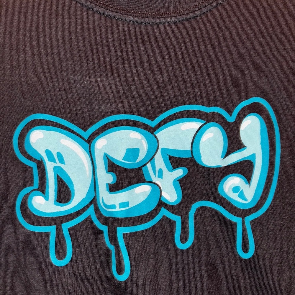 Vintage unisex tee medium bodycon DEFY logo tee semi cropped sexy streetwear - Picture 3 of 8